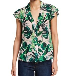 Alice + Olivia Randa Short-Slv Ruffle Henley Top